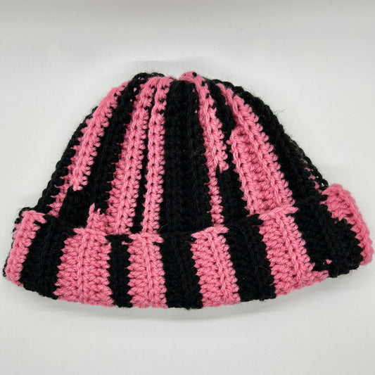 Black & Pink Crochet Fisherman Beanie